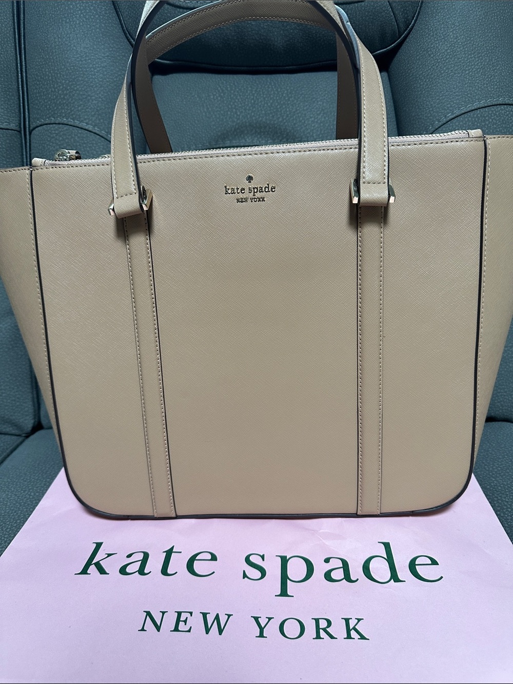 kate spade light fawn tote bag with top handles
